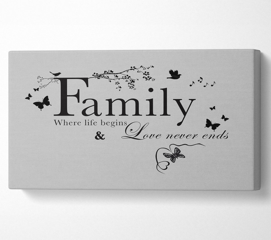  A Canvas Print of Family Quote Family Where Life Begins Grey Canvas Print