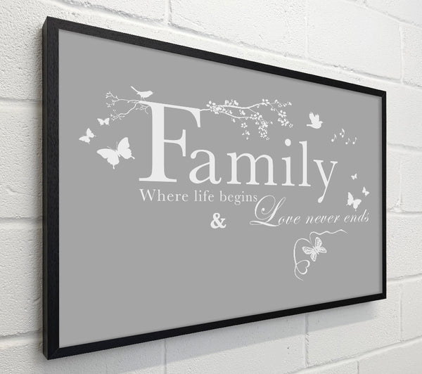 Family Quote Family Where Life Begins Grey White