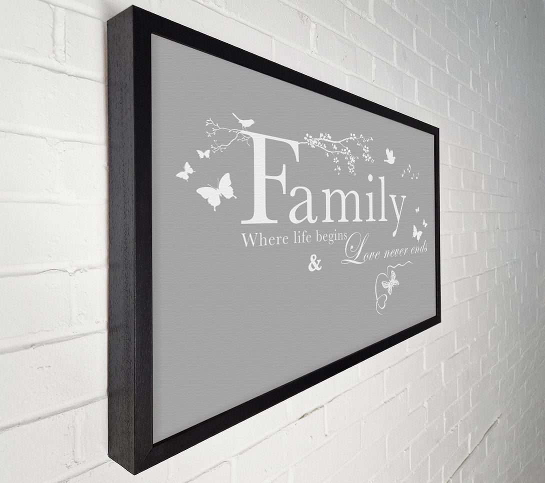  A Canvas Print of Family Quote Family Where Life Begins Grey White Canvas Wall Art