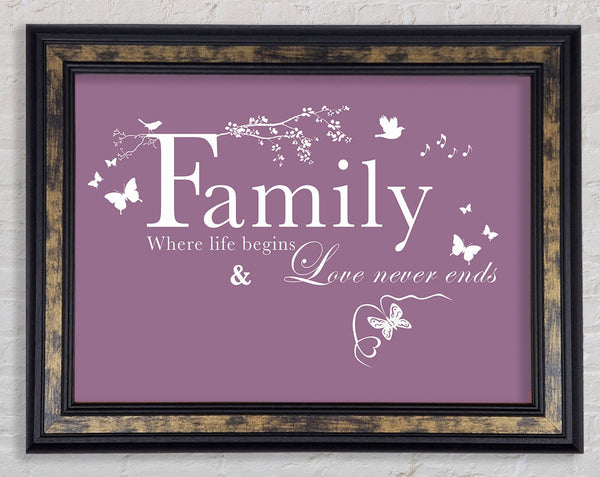 Family Quote Family Where Life Begins Dusty Pink Framed Print
