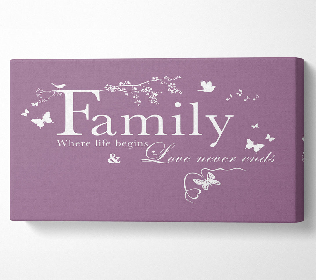  A Canvas Print of Family Quote Family Where Life Begins Dusty Pink Canvas Art