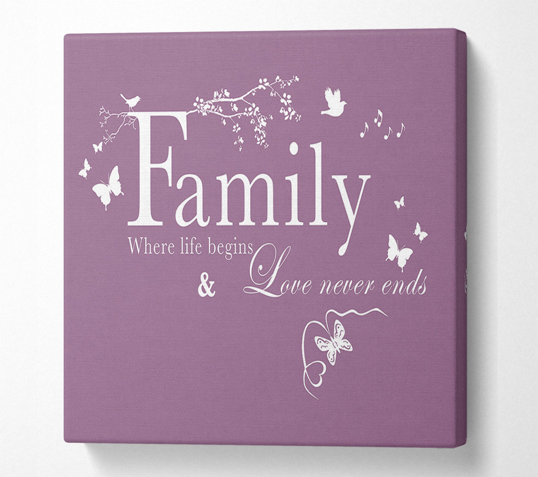  A Canvas Print of Family Quote Family Where Life Begins Dusty Pink Canvas Art