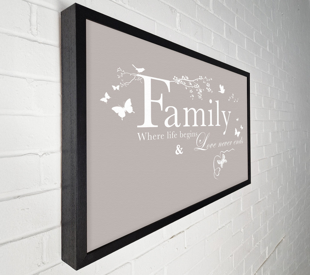  A Canvas Print of Family Quote Family Where Life Begins Beige Canvas Wall Art