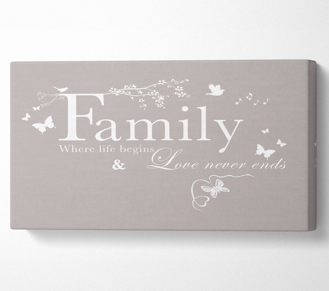  A Canvas Print of Family Quote Family Where Life Begins Beige Canvas Wall Art