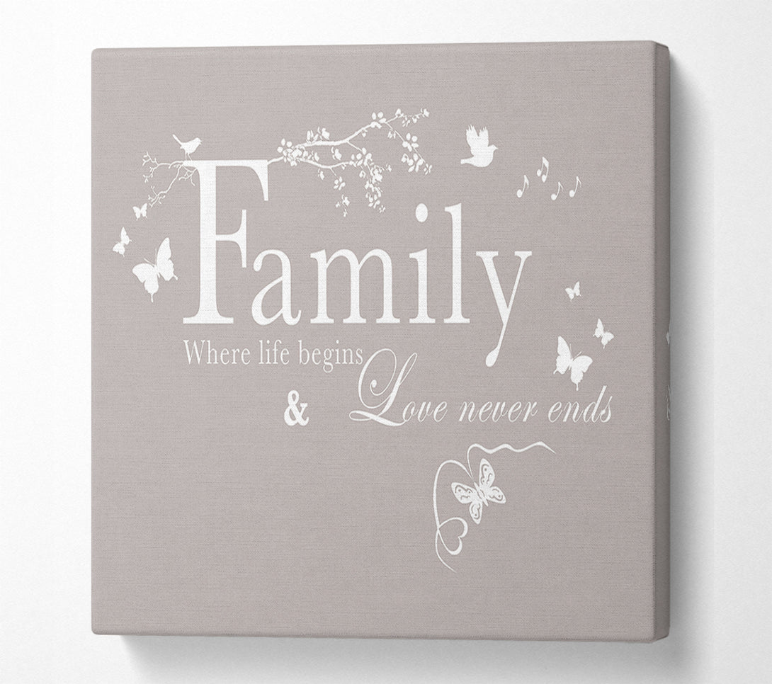  A Canvas Print of Family Quote Family Where Life Begins Beige Canvas Wall Art
