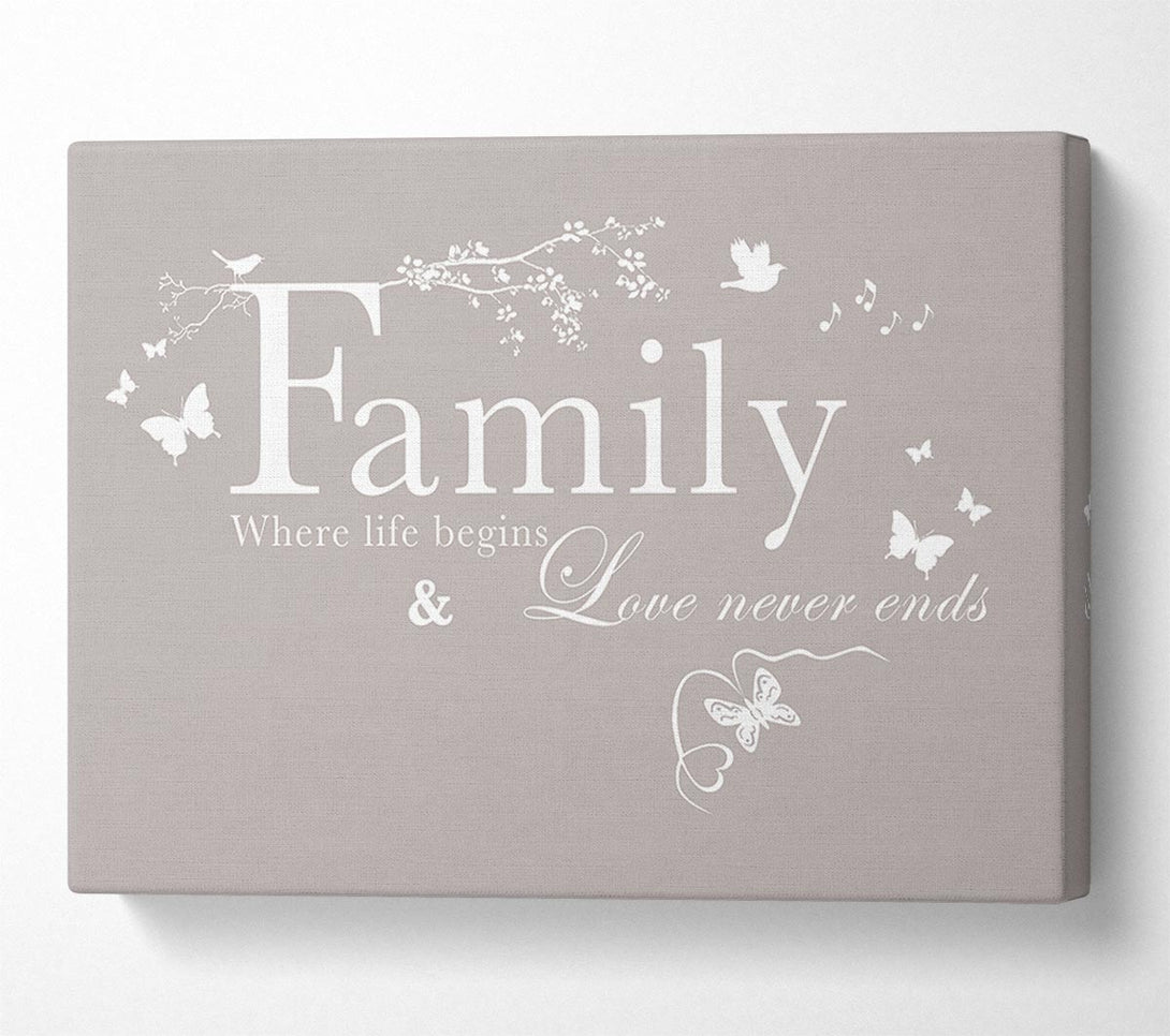  A Canvas Print of Family Quote Family Where Life Begins Beige Canvas Wall Art