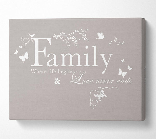  A Canvas Print of Family Quote Family Where Life Begins Beige Canvas Wall Art