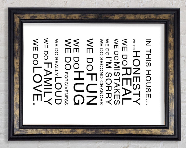 Family Quote In This House White Framed Print