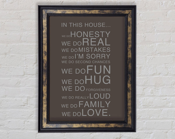 Family Quote In This House Chocolate Framed Print