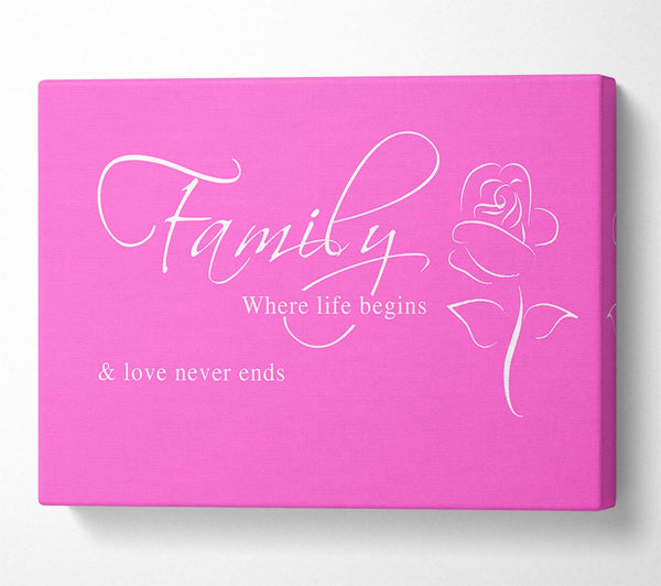  A Canvas Print of Family Quote Family Where Life Begins 1 Vivid Pink Canvas Print