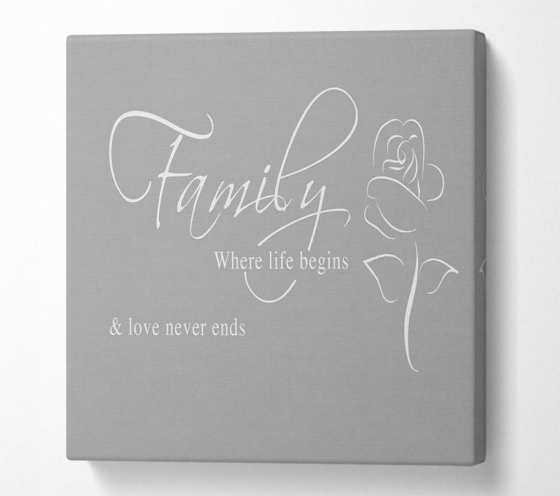  A Canvas Print of Family Quote Family Where Life Begins 1 Grey White Canvas Print