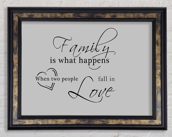 Family Quote Family Is What Happens Grey Framed Print