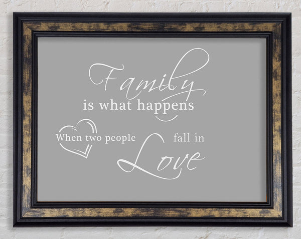 Family Quote Family Is What Happens Grey White Framed Print