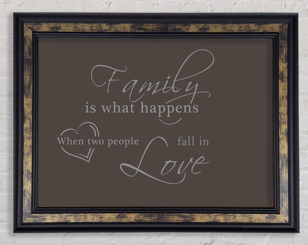 Family Quote Family Is What Happens Chocolate Framed Print