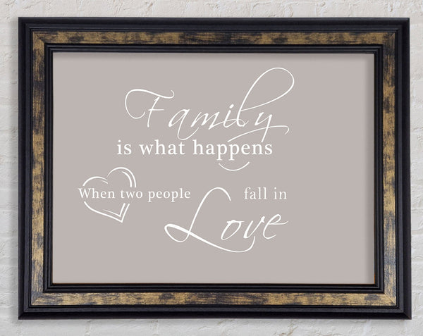 Family Quote Family Is What Happens Beige Framed Print
