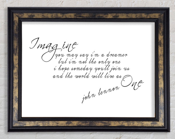 Music Quote Imagine John Lennon White Framed Print