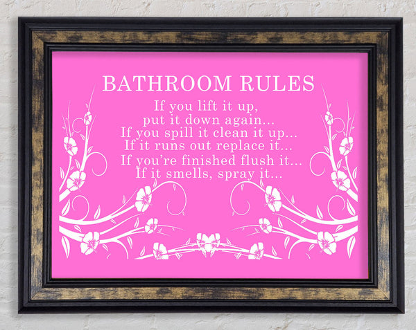 Bathroom Quote Bathroom Rules 2 Vivid Pink Framed Print
