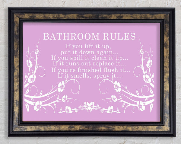 Bathroom Quote Bathroom Rules 2 Pink Framed Print