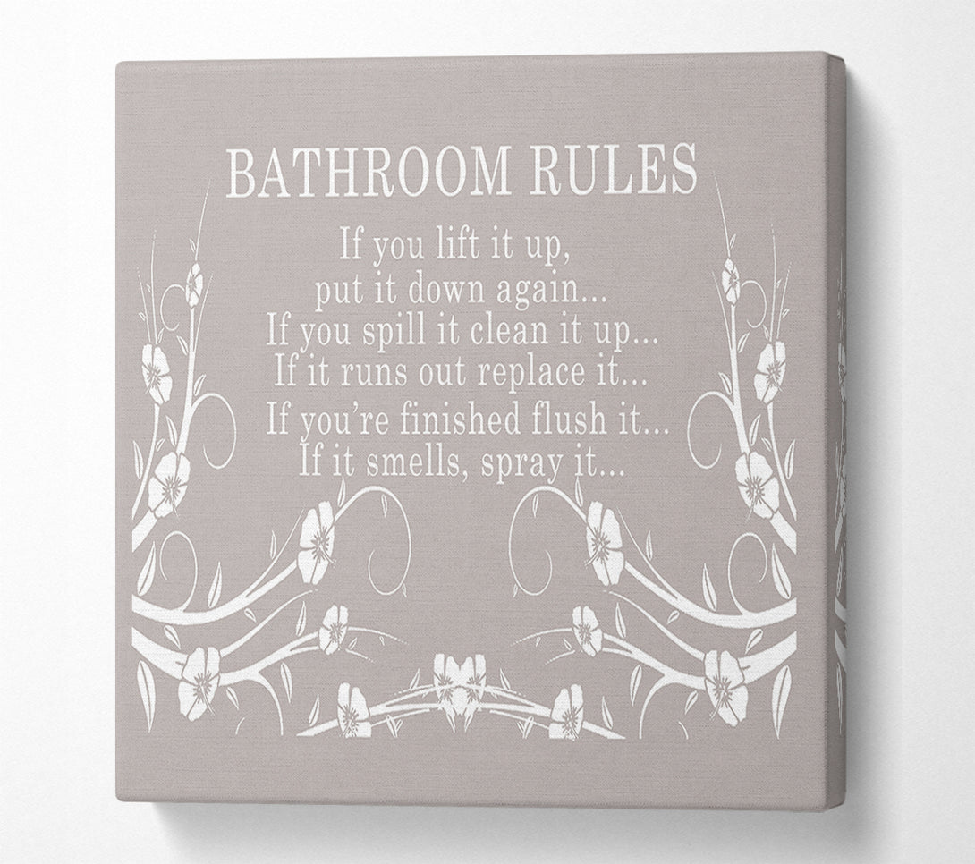  A Canvas Print of Bathroom Quote Bathroom Rules 2 Beige Canvas Print