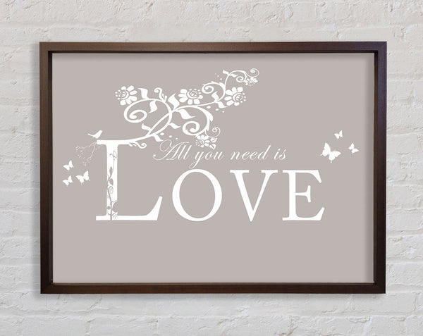 Love Quote All You Need Is Love Beige Framed Print