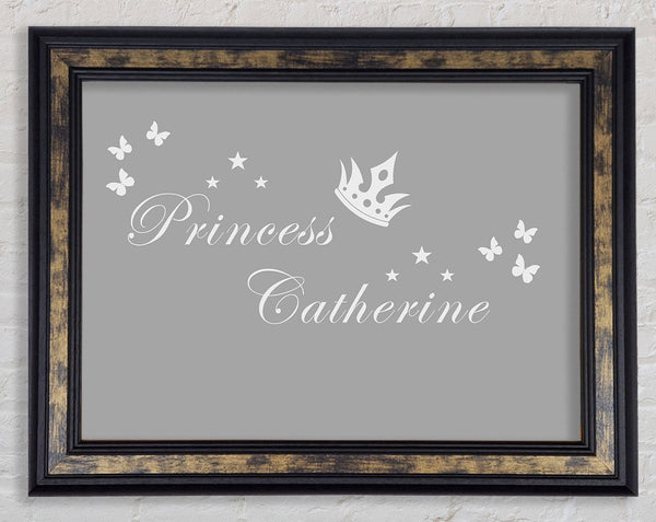 Your Own Name Princess 2 Grey White Framed Print