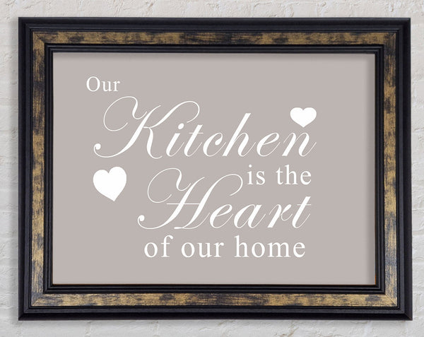 Kitchen Quote Our Kitchen Is The Heart Beige Framed Print