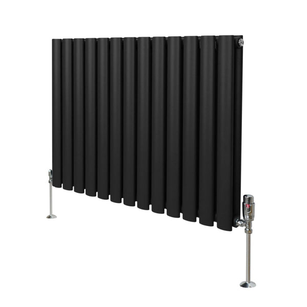 Oval Column Radiator & Valves - 600mm x 780mm Black