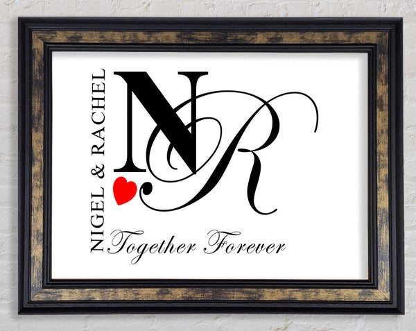 Your Names And Initials Together Forever White Framed Print