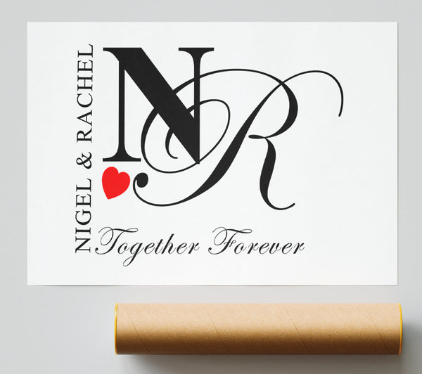 Your Names And Initials Together Forever White Giclee Print