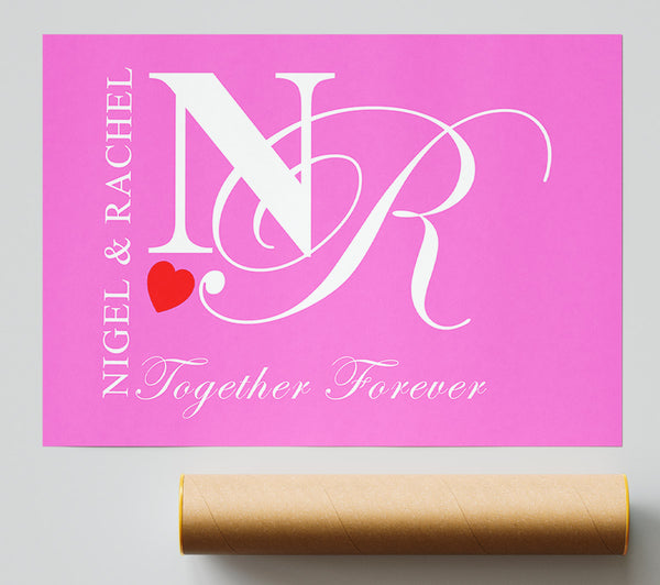 Your Names And Initials Together Forever Vivid Pink Giclee Print