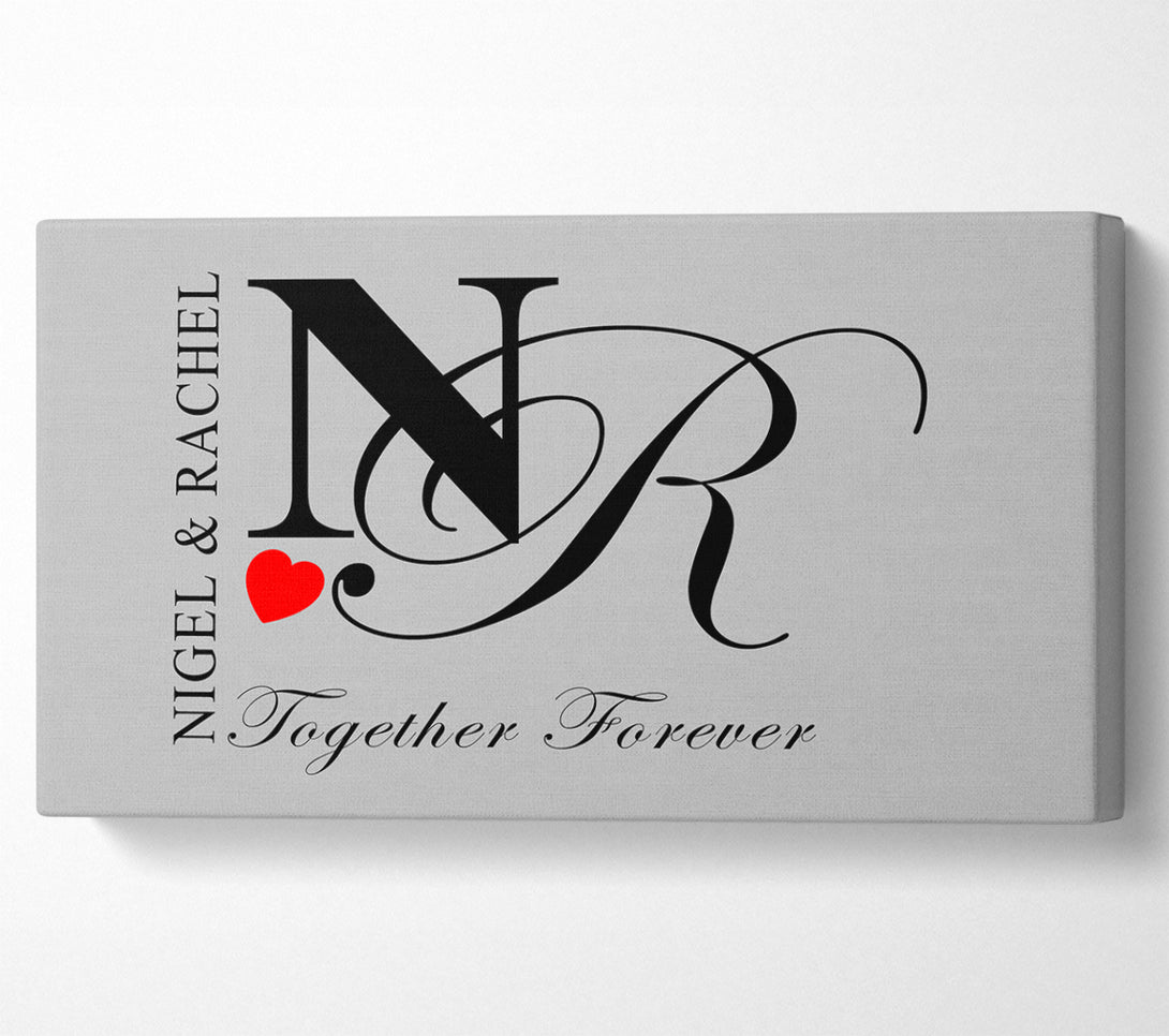  A Canvas Print of Your Names And Initials Together Forever Grey Canvas Wall Art