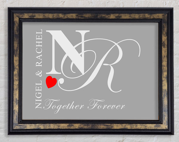 Your Names And Initials Together Forever Grey White Framed Print