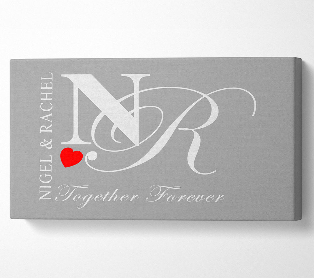  A Canvas Print of Your Names And Initials Together Forever Grey White Canvas Art