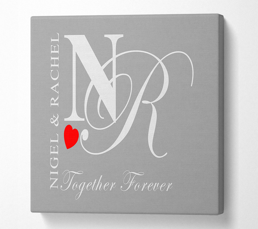  A Canvas Print of Your Names And Initials Together Forever Grey White Canvas Art