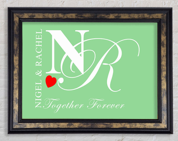 Your Names And Initials Together Forever Green Framed Print
