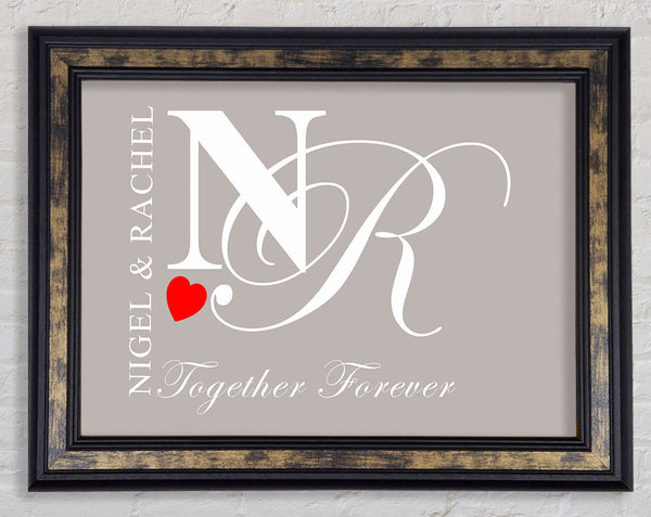 Your Names And Initials Together Forever Beige Framed Print