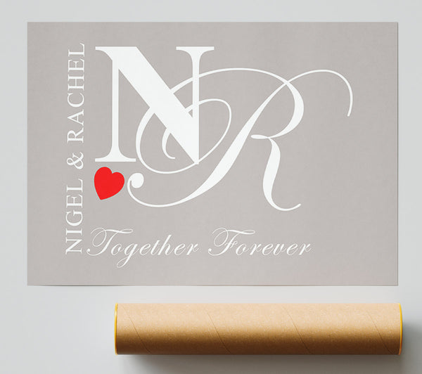Your Names And Initials Together Forever Beige Giclee Print