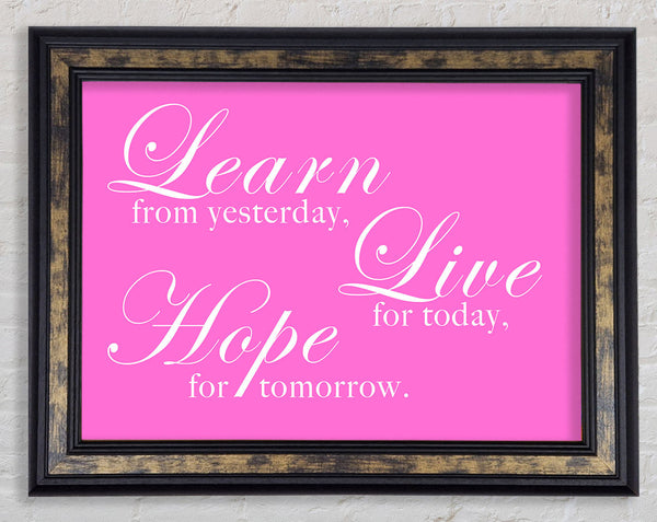 Home Quote Learn Live Hope Vivid Pink Framed Print