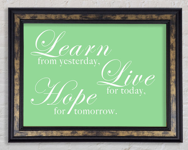 Home Quote Learn Live Hope Green Framed Print