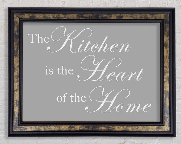 Kitchen Quote The Kitchen Is The Heart Of The Home Grey White Framed Print