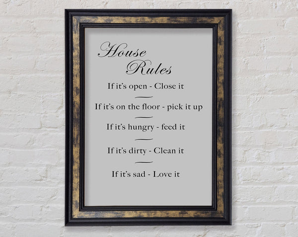 Family Quote House Rules 2 Grey Framed Print