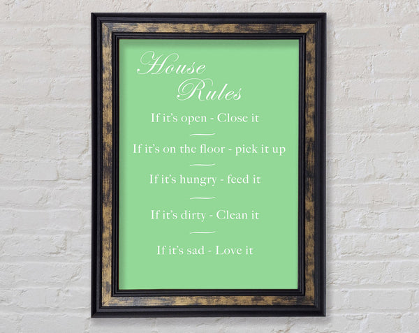 Family Quote House Rules 2 Green Framed Print