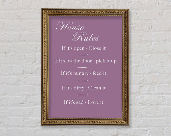 Family Quote House Rules 2 Dusty Pink Framed Print
