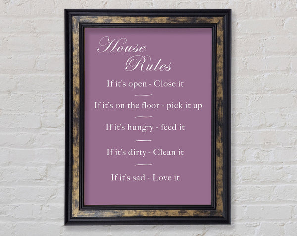 Family Quote House Rules 2 Dusty Pink Framed Print