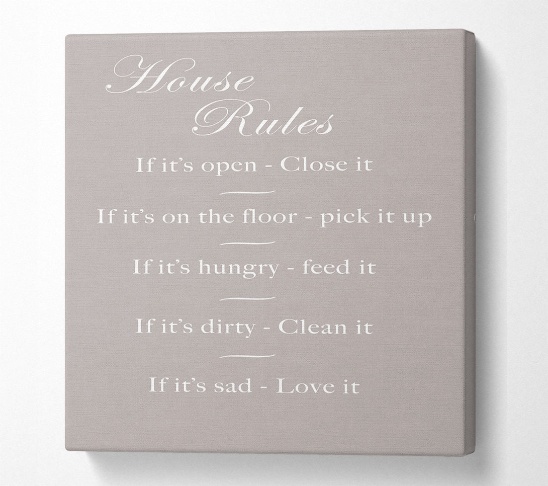  A Canvas Print of Family Quote House Rules 2 Beige Canvas Wall Art