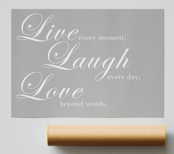 Family Quote Live Laugh Love 2 Grey White Poster