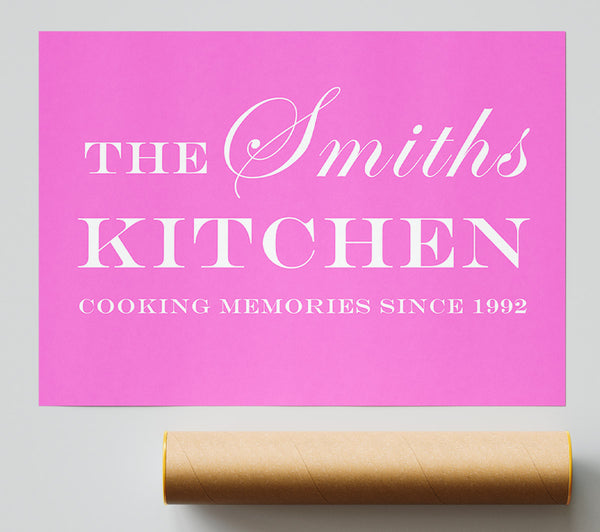Kitchen Quote Your Family Name And Date Kitchen Vivid Pink Poster