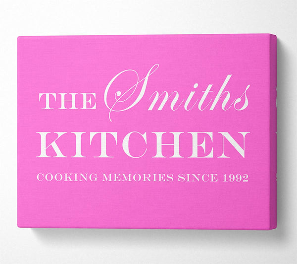  A Canvas Print of Kitchen Quote Your Family Name And Date Kitchen Vivid Pink Canvas Art