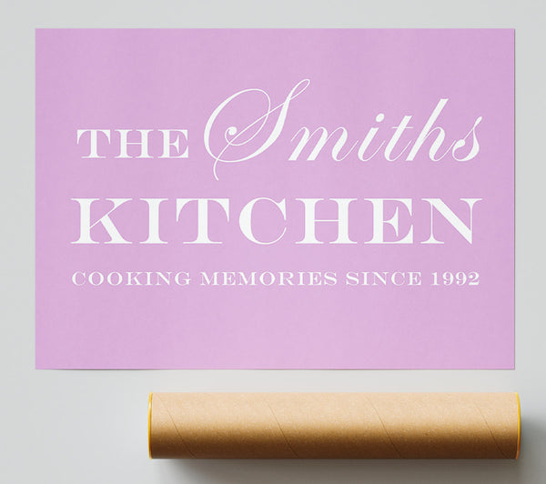 Kitchen Quote Your Family Name And Date Kitchen Pink Print