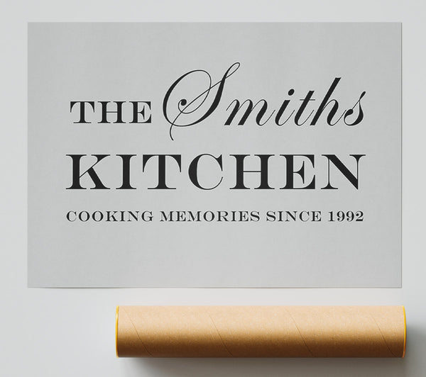 Kitchen Quote Your Family Name And Date Kitchen Grey Giclee Print